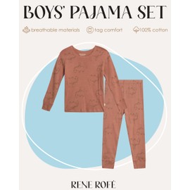 Rene Rofe Toddler Boys' Pajama Set - 2 Piece Snug Fit Long Sleeve Top and Pajama Bottoms - Cotton Sleepwear for Boys (2T-4T), Size 3T, Orange Camel