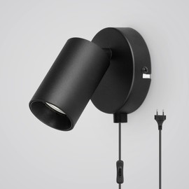 TaFiCo TaFiCo Wandleuchte Innen GU10 - Wandlampe mit Schalter und Stecker Vintage Wandstrahler Schwarz Wandspot Drehbare 350fr Wohnzimmer Schlafzimmer Korridor Treppenhaus, Ohne Leuchtmittel