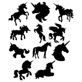 Pack of 11 Unicorn Stickers - Waterproof Decals - Individually Cut - Laptop, Scrapbooking, Cars, Water Bottles, Party Bags - Fun Gifts (Black, Extra Small)