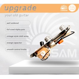 LAMSAM Fully Loaded Guitar Control Plate, Prewired 3-way Blade Switch Large Alpha Potentiometers Orange Capacitor, Domed Volume Tone Controls System Fit for Guitars with Single Coil Pickups, Chrome03