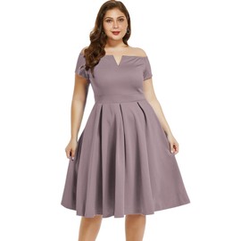 LALAGEN Women's Plus Size Vintage 1950s Party Cocktail Wedding Swing Midi Dress Gray Purple XXXL