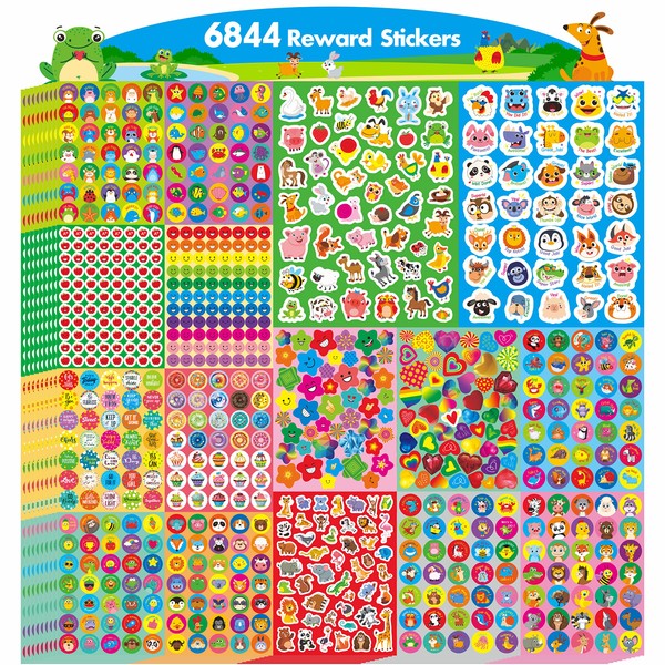 6844 PCS Incentive Stickers, 64 Sheets Round Encouragement Stickers, Animals Donuts Cupcakes Stars Hearts Motivational Teacher Classroom Reward Gifts Encourage Kids to Do Chores Go to The Toilet
