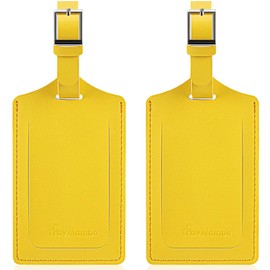 Travelambo Luggage Tags for Suitcases Faux Leather Privacy Protection 2 Pack Bag Tags Travel Accessories Essential, Energetic Yellow