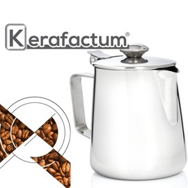 Kerafactum Coffee Jug for Coffee Made of Stainless Steel Milk Jug Cream Jug Teapot Coffee Pot Cream Jug with Lid for Milk Tea Coffee Pitcher Milk Can Handle Jug 1000 ml