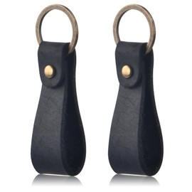 Dokeno Key Fob Genuine Leather, 2 Pieces, High-Quality Leather Key Ring with Metal Buckle, Key Ring for Car for Men and Women, Simple, Fashionable and Lightweight (Black), black