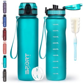 HASAGEI Water Bottle 1L Sports Water Bottle Leak-proof Drinking Bottle Dishwasher Safe BPA Free Sports Bottle with Capacity Scale for Bicycle, Outdoor, School, Gym