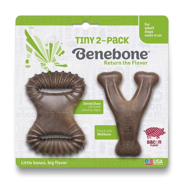 Benebone Tiny 2-Pack Dog Chew Toys, Made in USA, Real