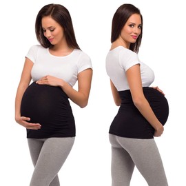 Womens Maternity Belly Band Everyday Support Band Stretch, Non Slip For Before & After Baby (2 Pcs(Black+White), L)