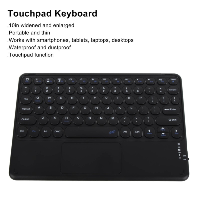 Wireless Keyboard 10in Round Keycap Touchpad Function Portable Widening Enlarging