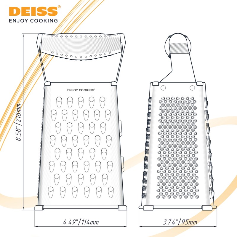 Deiss PRO Box Grater & Cheese Graters for Kitchen -