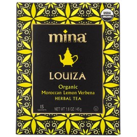 Mina Louiza, Organic Moroccan Lemon Verbena Tea, Organic Herbal Tea Bags, 15 Biodegradable Sachets (6 Pack), Refreshing Lemon Tea Bags, Caffeine Free, Moroccan Lemon Verbena Tea Bags