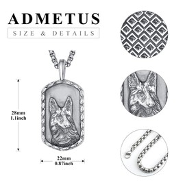 ADMETUS Dog Necklace 925 Sterling Silver Dog Tag Pendant Chain Dog Paws on the Back Printed Dog Jewellery Gift for Men with 2.5 mm 22 Inches + 2 Inch Rolo Chains, Sterling Silver, No Gemstone