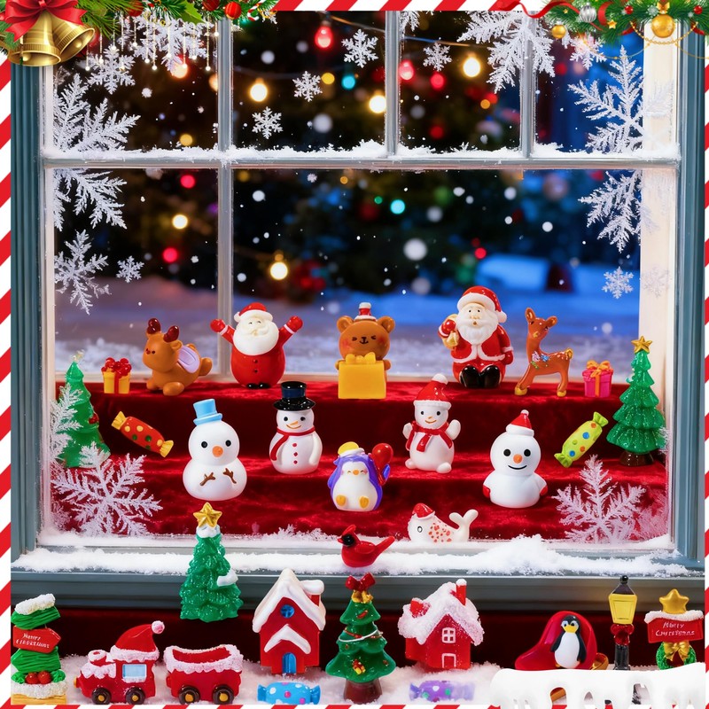 Bbiamsleep 100 Pcs Mini Christmas Figurines Miniature Christmas Figurines