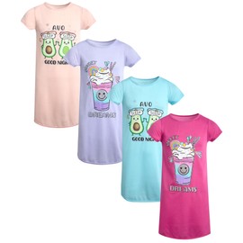 Sweet & Sassy Girls Nightgowns - 4 Pack Short Sleeve Night Gown Sleepwear Pajama Dress for Kids (Size: 4-14), Size 10, Dream Big/Good Night