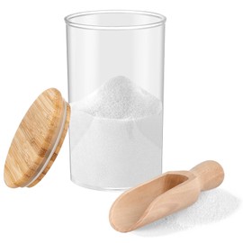 Acrylic Bath Salt Jar with Wooden Scoop Flour Containers with Lids Airtight Epsome Salt Bath for Bathroom Kitchen（Hold 42 Ounces of Bath Salt）