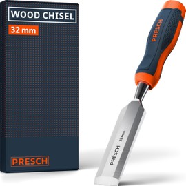Presch Wood Chisel 32mm - Perfectly Polished for immediate use - for Professionals with 25° Angle - Robust Metal Impact Cap for Long-Lasting use - Ergonomic Handle for a Secure Hold