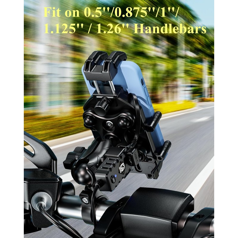 BRCOVAN Motorcycle Phone Mount with Qi Wireless & USB-C Charger