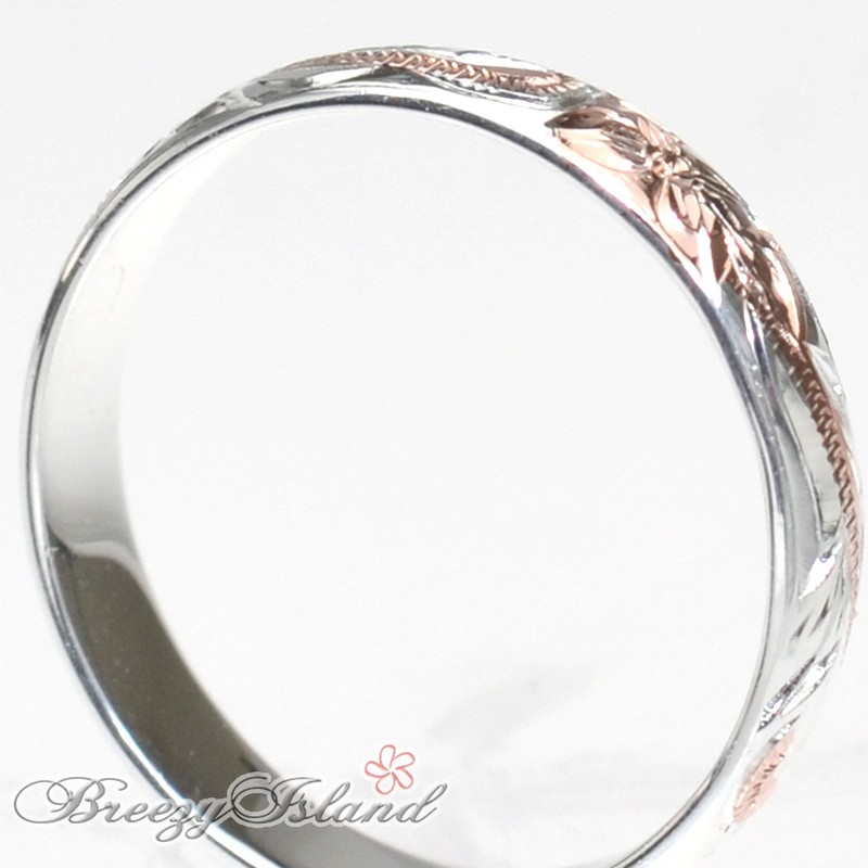 Breezy Island Hawaiian Jewelry, Pinky Ring, Plumeria & Scroll Pattern,