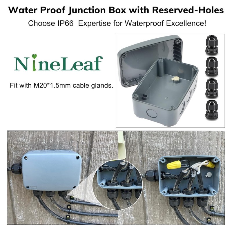 Outdoor Junction Box, Nineleaf IP66 3 Set Weatherproof Electrical Boxes