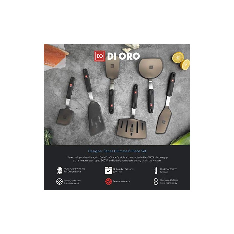 DI ORO Silicone Turner Spatula Set - 6 Piece Kitchen