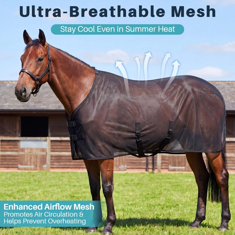 Hsei Horse Fly Sheet Black Mesh Breathable UV Protection Summer