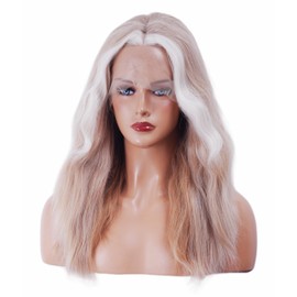 NJJYXH 18 Inches Strawberry Blonde Mixed Lace Front Wigs for Women Long Wavy Lace Wig with Middle Part Synthetic Hair for Cosplay or Daily Use