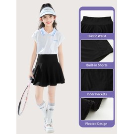 2 Pack Girls Skirts Elastic Flared Tennis Skater Skirt with Built-in Shorts Kids Active Flowy Skorts 4-5T