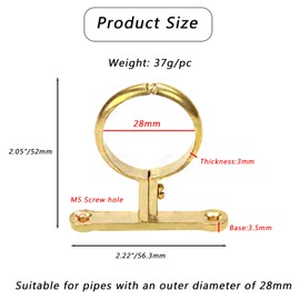 Hdtyyln 2Pcs Brass Water Pipes Clamp, Pipe Support Clamps Fit for 28mm Diameter, Pipe Bracket Clip Support Hanger with Base, Wall Mounted Pipe Holder for Home Industrial Pipe Line, Easy to Install