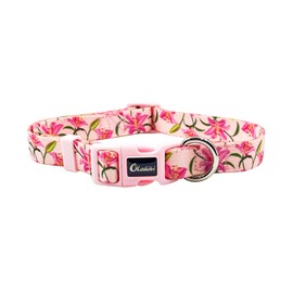 Olahibi Dog Collar and Leash Set, Cute Lily Pattern, Polyester Material, 5ft Matching Leash, for Medium Dogs.(Medium,Pink Lily)