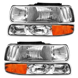TopAutoGear for 2002 Silverado Headlight Assembly Compatible with 1999 2000 2001 2002 Chevy Silverado 1500 2500/2000-2006 Chevy Tahoe/Chevy Suburban Headlight Chrome Housing Amber Reflector Pair