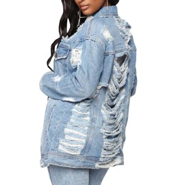 SOMTHRON Women's Distressed Denim Jeans Outfits Coat Oversized Spring Fall Ripped Outerwear Denim Jacket(LB-2XL)