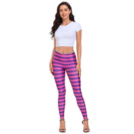 HDE Trendy Design Workout Leggings - Fun Fashion Graphic Printed Cute Patterns Cheshire Stripes - L