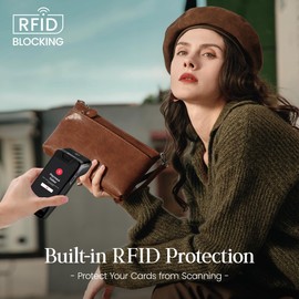 befen Leather Wristlet Wallets for Women, RFID Blocking Small Crossbody Bags, Women Leather Purses Handbags Shoulder Bag Trendy Clutch Purse with Adjustable Shoulder Strap and Wrist Strap, Brown