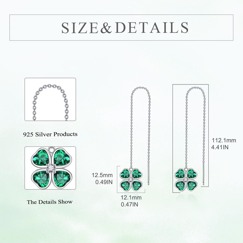 VONALA Four Leaf Clover Earrings 925 Sterling Silver Shamrock Threader