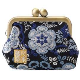 Senitoshuin Nishijin Textile Brocade Wallet/Coin Purse with 2.5 Inch Gusset (Lined), Black Lapis Painted