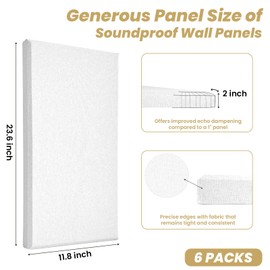 6 PCS Acoustic Panels, Large Soundproof Wall Panels, Professional Fiberglass Sound Absorbing Panels, 23.6x11.8 Inches Sound Proof Foam Panels for Walls, Studio Home Offices (White)