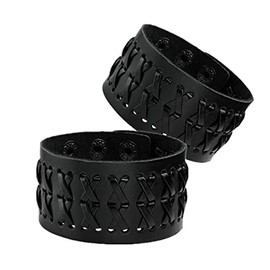 MILAKOO Punk Gothic Men's PU Leather Bracelet Cuff Bangle Brown Black Set, PU leather, alloys