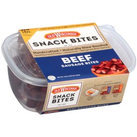 Old Wisconsin Beef Sausage Snack Bites, Naturally Smoked, Ready to Eat, High Protein, Low Carb, Keto, Gluten Free, 14 Ounce Resealable Tub