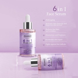 Solanique 6 in 1 Anti-Aging Face Serum with Hyaluronic Acid, Peptides, Collagen, Vitamin E, Reduces Fine Lines and Wrinkes, Improves Skin Elasticity and Skin Texture, Hydrating, Plumps