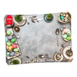 Placemat, Easter Table, Pack of 12, Made in Germany, 44 x 32 cm, Made of Special Natural Paper in Storage Folder - The Special Table Decoration for Spring, Easter and Flowers