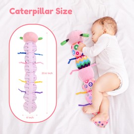 Baby Sensory Toys 0-6 Months - Stuffed Caterpillar Toys for 0-3 Months Newborn Infant Rattles Crinkle Textures Tummy Time Gifts for 3-6 6-12 Months Soft Plush Music Boys Girls Present