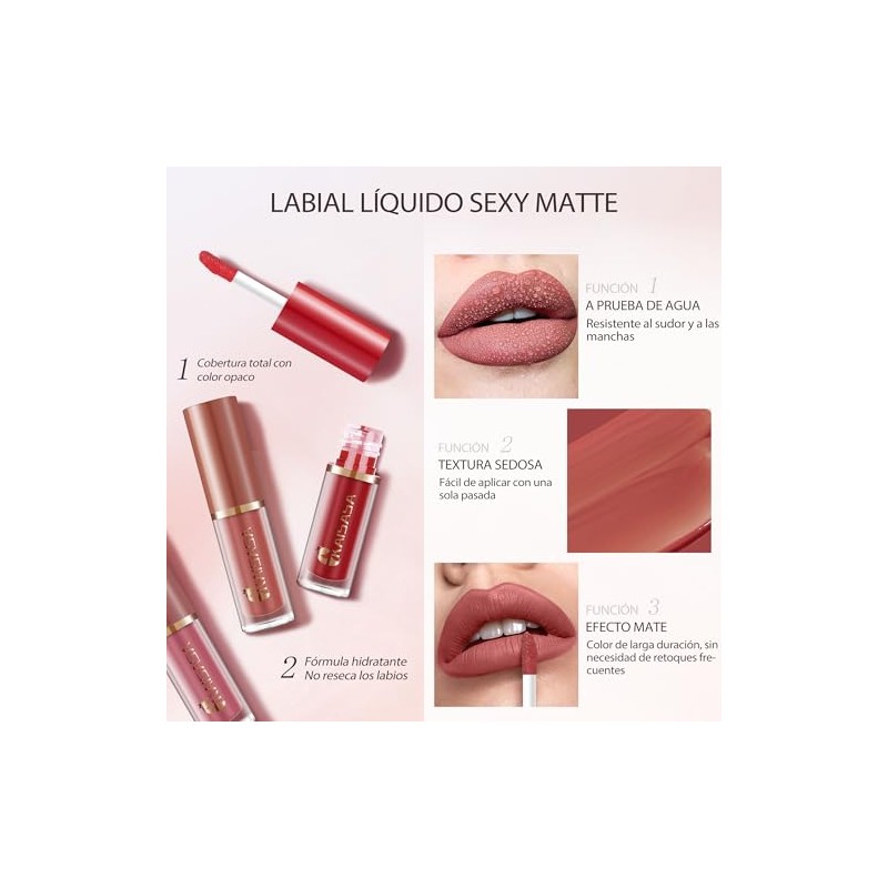 Set de 12 Labiales Líquidos Lápiz Labial Líquido de Alta