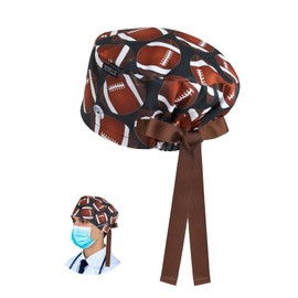 American Football Scrub Caps for Men and Women with Buttons, Adjustable Euro Style Surgical Hat, Sports Pattern Head Cover for Long or Short Hair