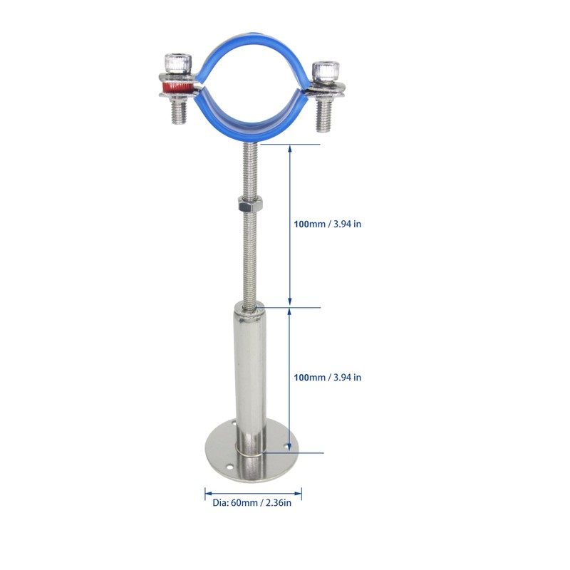 Stainless Steel Height-Adjustable Pipe Clamp - Wall/Ceiling Mounting for 45