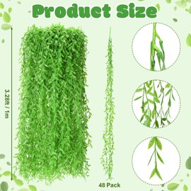 Riceshoot 48 Pcs Artificial Hanging Vines Fake Weeping Willow Leaves Decor Fake Seaweed Artificial Vines Greenery Garland for Wedding Party Backdrop Wall Decor Garden Patio Backyard (Fruit Green)