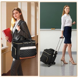 Ytonet Rolling Teacher Bag with Insulated Lunch Carrier, 15.6" Rolling Laptop Bag Women with Detachable Dolly, Large Roller Briefcase for Women Roller Tote Bags for Teacher Work Office Nurse Craft