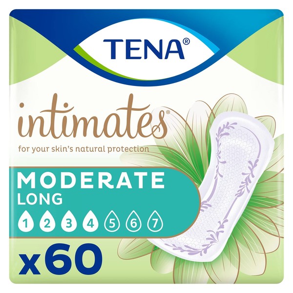 Tena Intimates Moderate Absorbency Incontinence/Bladder Control Pad, Long Length, 60 Count