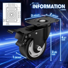 3 Inch Caster Wheels, Casters Set of 8, ASHGOOB Casters with Brake Heavy Duty, Industrial Locking Swivel Top Plate Castor Wheels for Workbench/Furniture/Cart.(AB Switch, Double Pedal Brake)