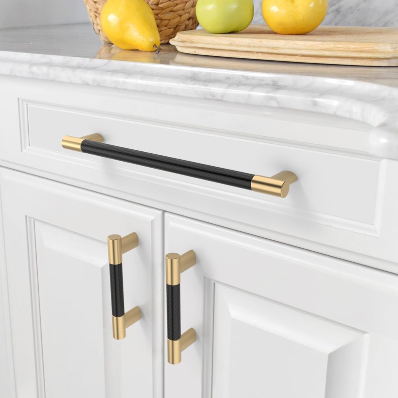 Amerdeco 10 Pack Matte Black and Gold Knurled Cabinet Pulls
