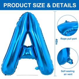 TONIFUL 40 Inch Large Blue Letter A Balloons Giant Alphabet Letter Balloons,Foil Mylar Big Balloons for Birthday Party Anniversary Supplies Decorations